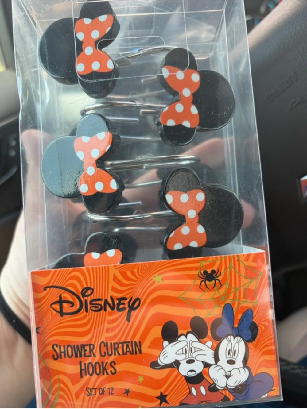 Disney Black Minnie Mouse Shower Curtain Hooks with Orange Polka Dot Bows